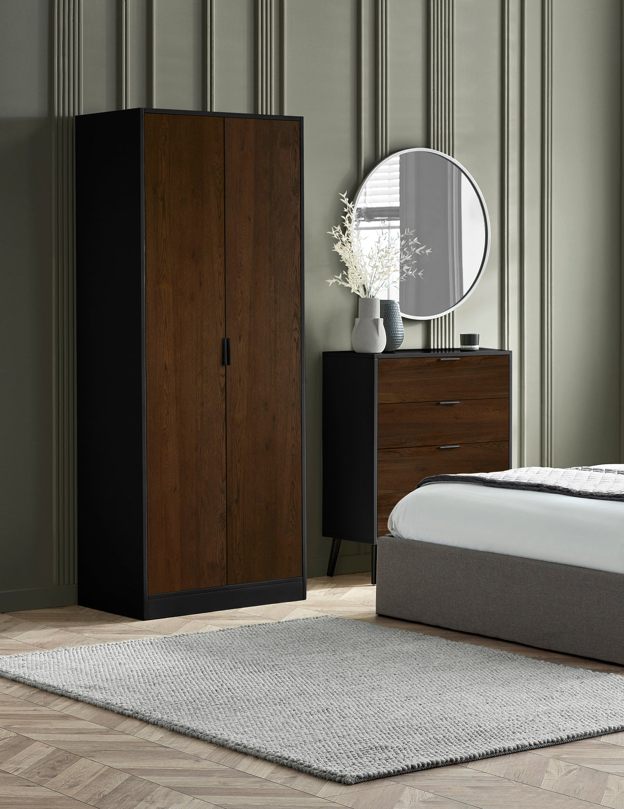 Julian Bowen Wardrobes Alba 2 Door Wardrobe - Walnut/Black