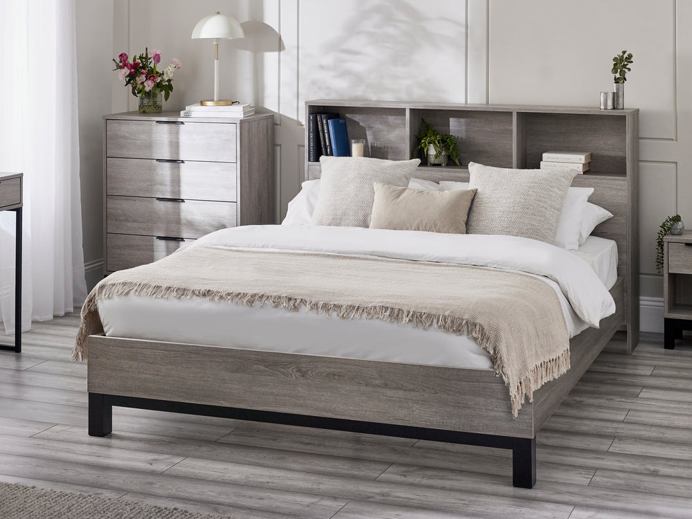 Julian Bowen Bed Bali Bookcase Headboard Bed 135cm - Grey Oak
