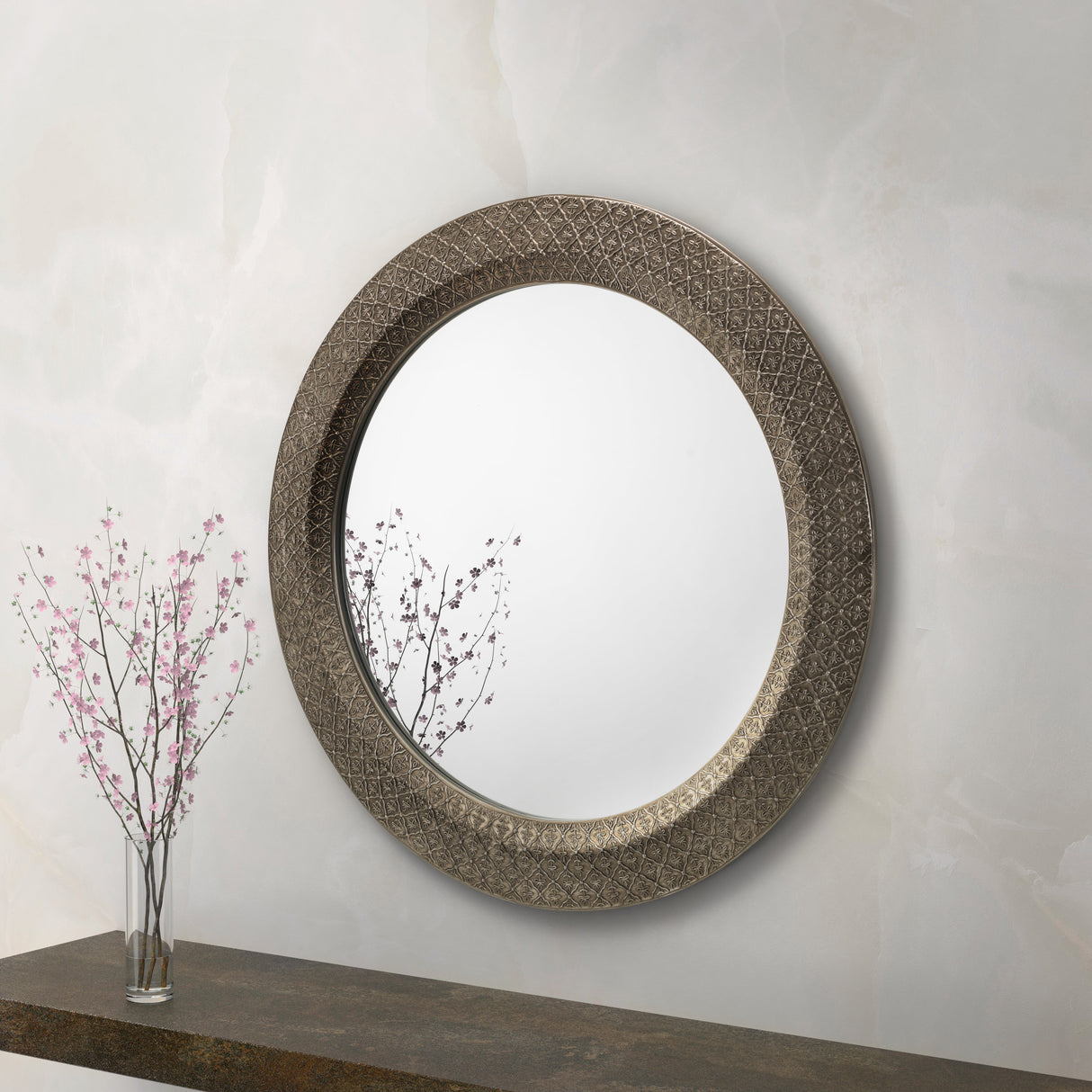 Julian Bowen Mirror Cadence Large Round Pewter Wall Mirror