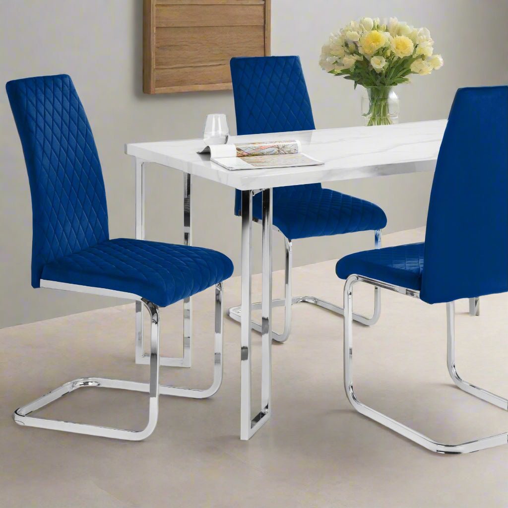 Julian Bowen Dining Chairs Calabria Velvet Cantilever Chairs - Blue - Sold in fours