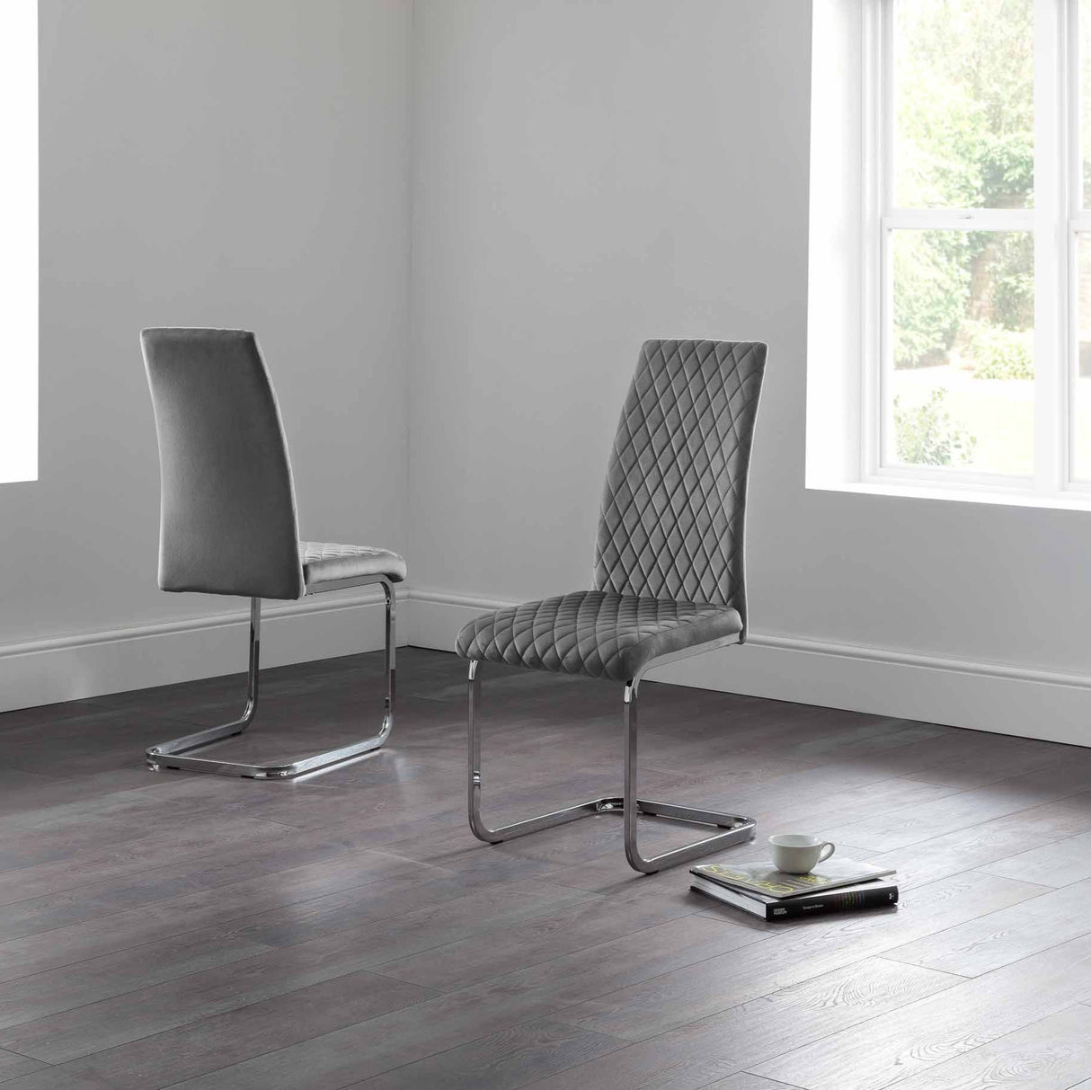 Julian Bowen Dining Chairs Calabria Velvet Cantilever Chairs - Grey - Sold in fours