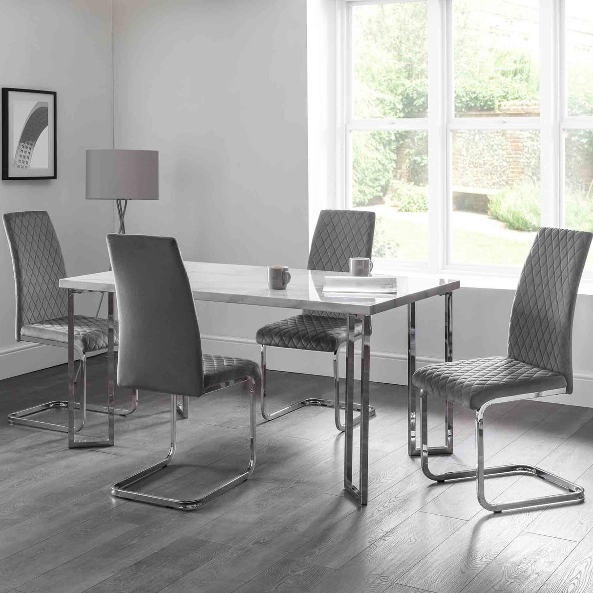 Julian Bowen Dining Chairs Calabria Velvet Cantilever Chairs - Grey - Sold in fours