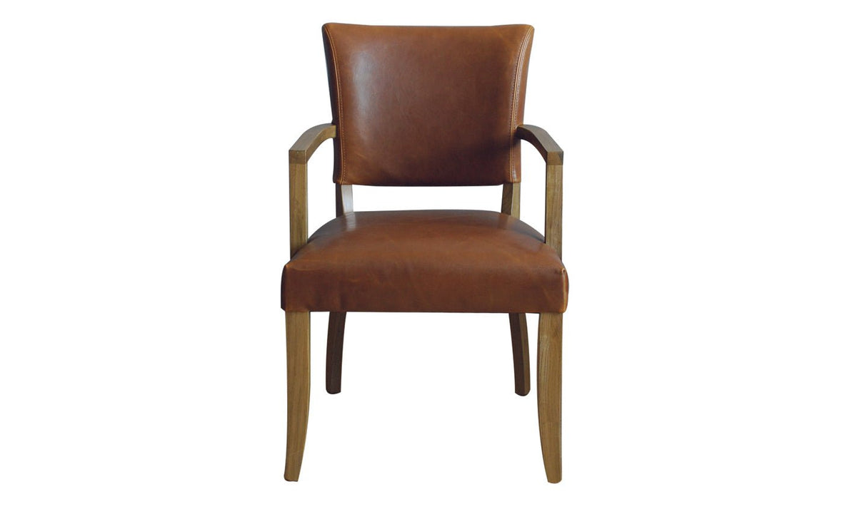 Vida Living Dining Chair Tan Brown Leather Duke Leather Carver Armchair