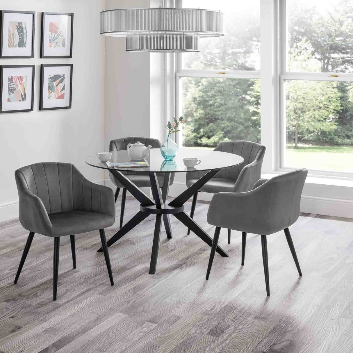 Julian Bowen Dining Chairs Hobart Scalloped Dining Chairs - Grey - Sold in pairs