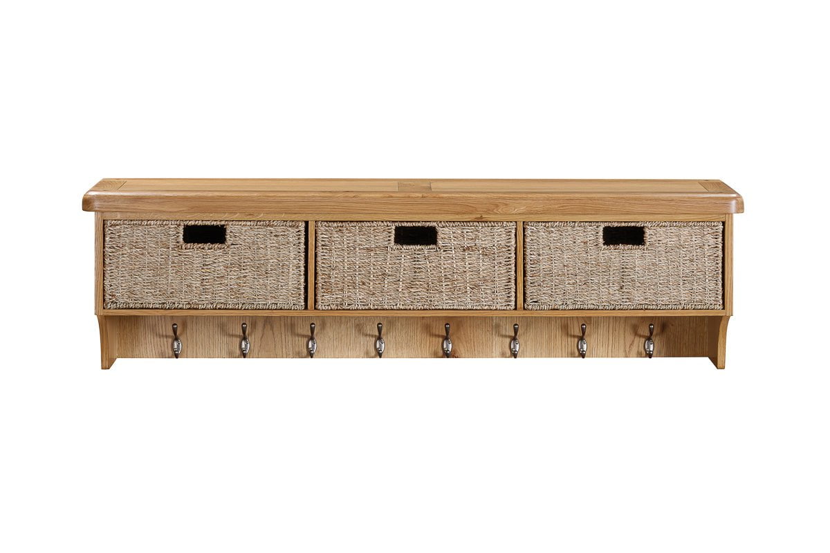 Your Home Style Hall Shelf Kingston Oak Wall Shelf with Hooks & Baskets