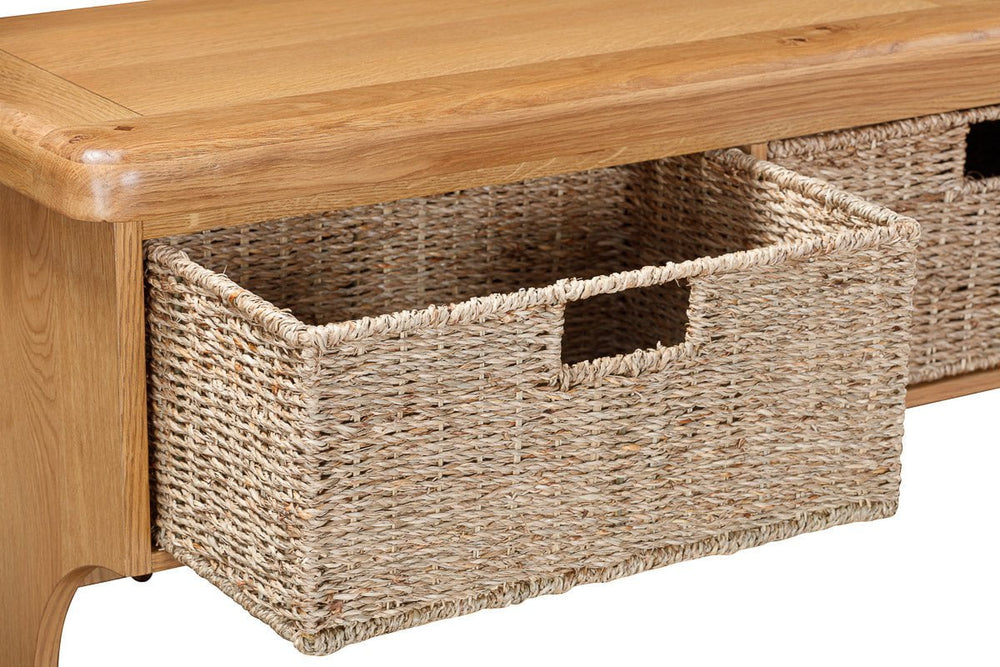 Your Home Style Hall Shelf Kingston Oak Wall Shelf with Hooks & Baskets