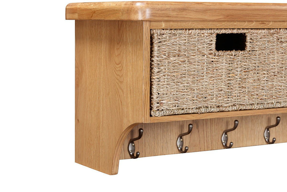 Your Home Style Hall Shelf Kingston Oak Wall Shelf with Hooks & Baskets