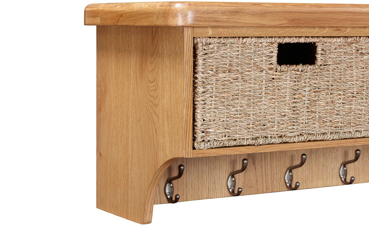 Your Home Style Hall Shelf Kingston Oak Wall Shelf with Hooks & Baskets