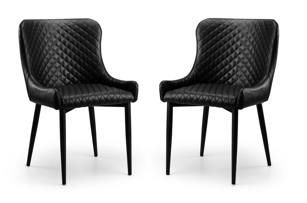 Julian Bowen Dining Chairs Luxe Faux Leather Dining Chairs Black - Sold in pairs