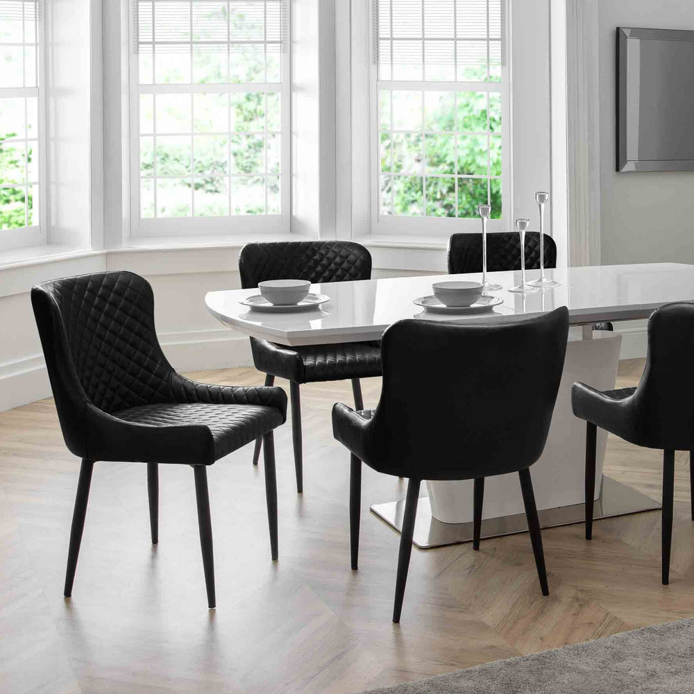 Julian Bowen Dining Chairs Luxe Faux Leather Dining Chairs Black - Sold in pairs