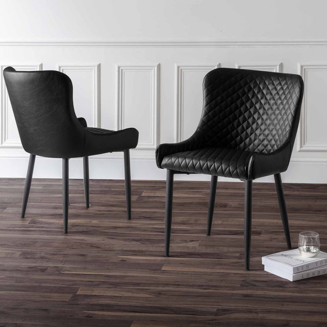 Julian Bowen Dining Chairs Luxe Faux Leather Dining Chairs Black - Sold in pairs