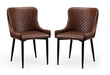 Julian Bowen Dining Chairs Luxe Faux Leather Dining Chairs Brown - Sold in pairs