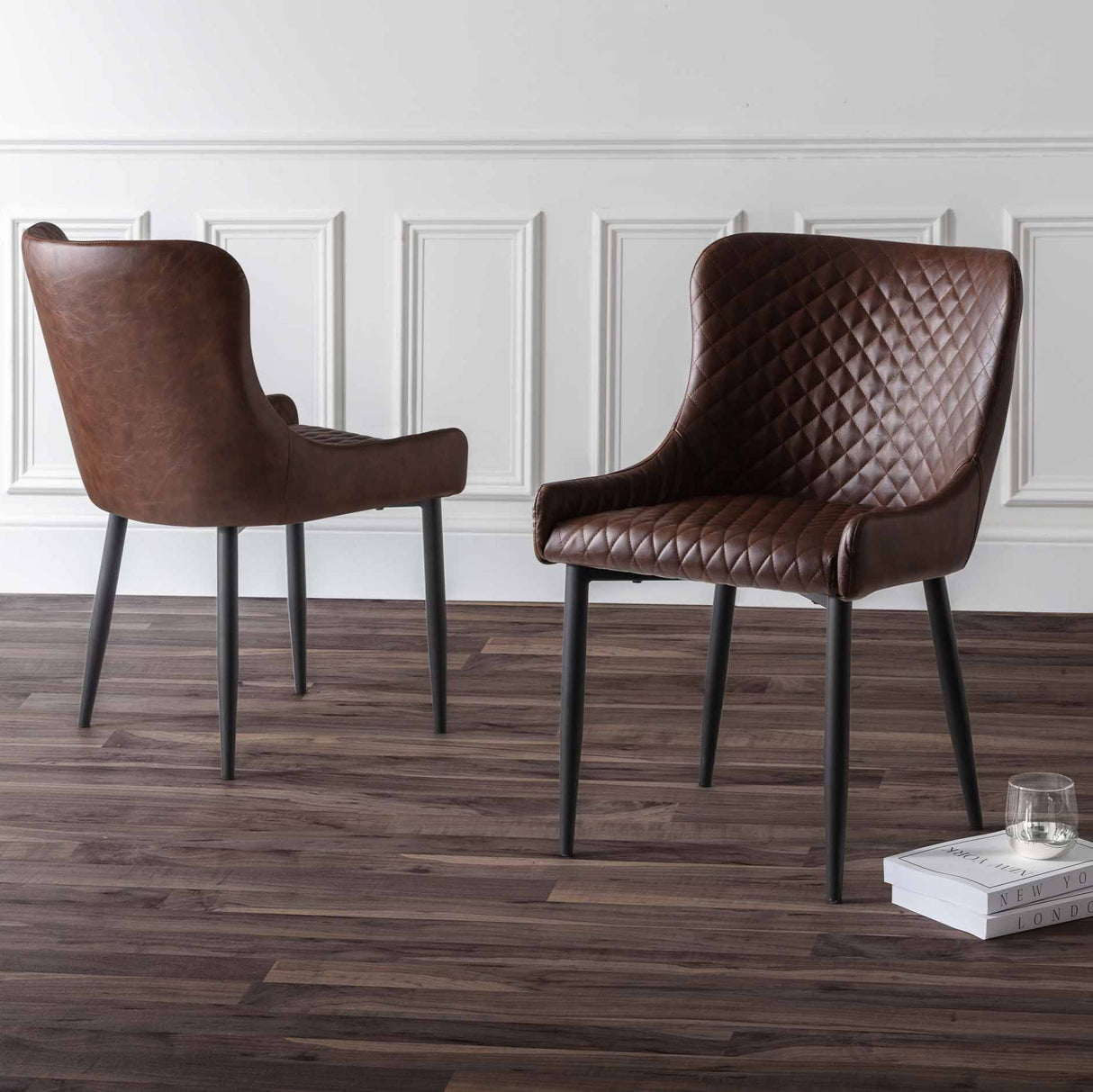 Julian Bowen Dining Chairs Luxe Faux Leather Dining Chairs Brown - Sold in pairs