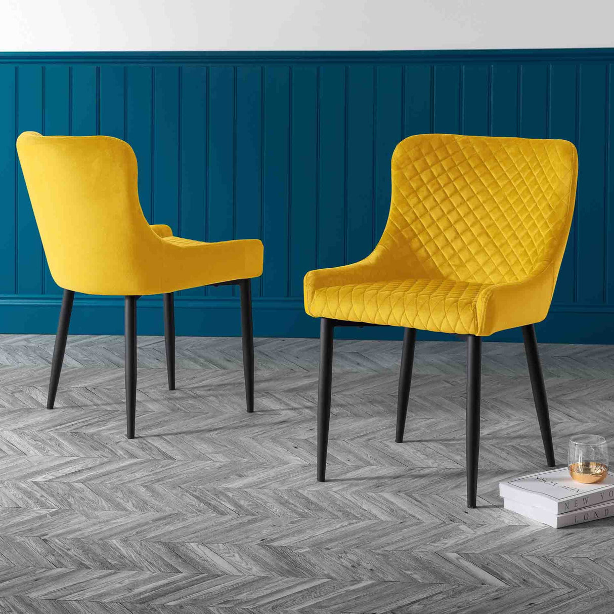 Julian Bowen Dining Chairs Luxe Velvet Dining Chairs - Mustard - Sold in pairs