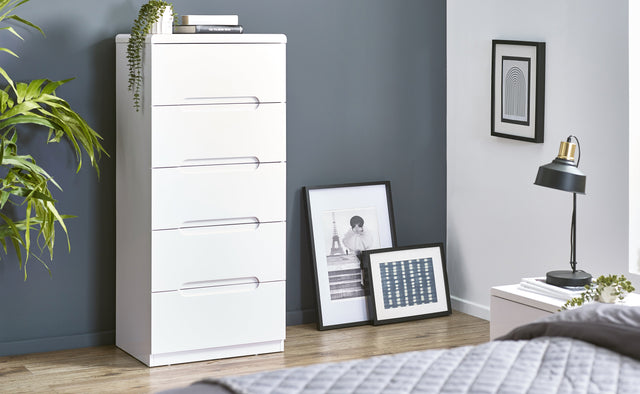 Julian Bowen Chests Manhattan 5 Drawer Narrow Chest - White