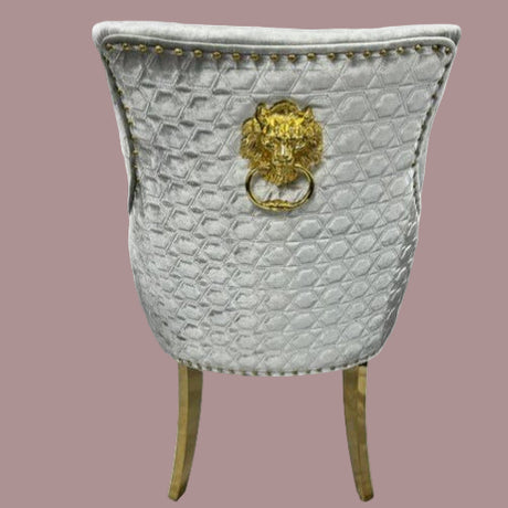 AWST Dining Chairs Romeo Silver Lion Knocker Back Fabric Chair