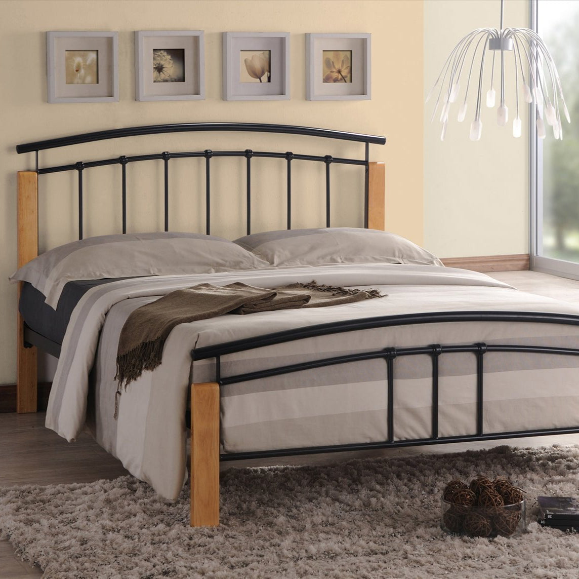 Time Living Bed Frame Single 90cm / Black & Oak Tetras Wooden & Metal Bed Frame