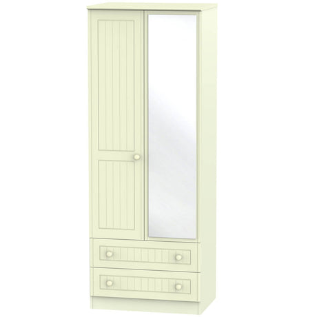 Welcome Furniture Wardrobe DefaultTitle Warwick Tall 2ft 6in 2 Drawer Mirror Wardrobe Cream WAR082
