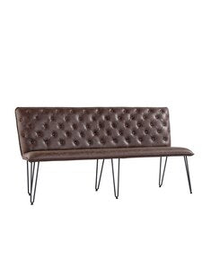 Brown Studded Back Bench 180cm with Hairpin Legs