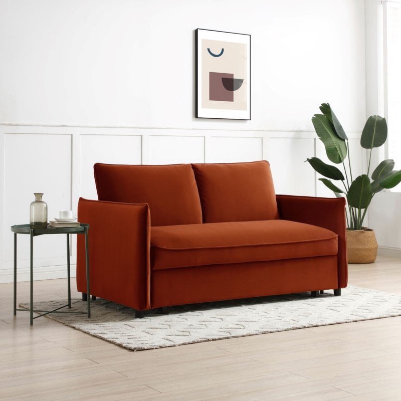 Kyoto Sofa Bed Athena Burnt Orange Velvet Blaire 2 Seater Sofa Bed