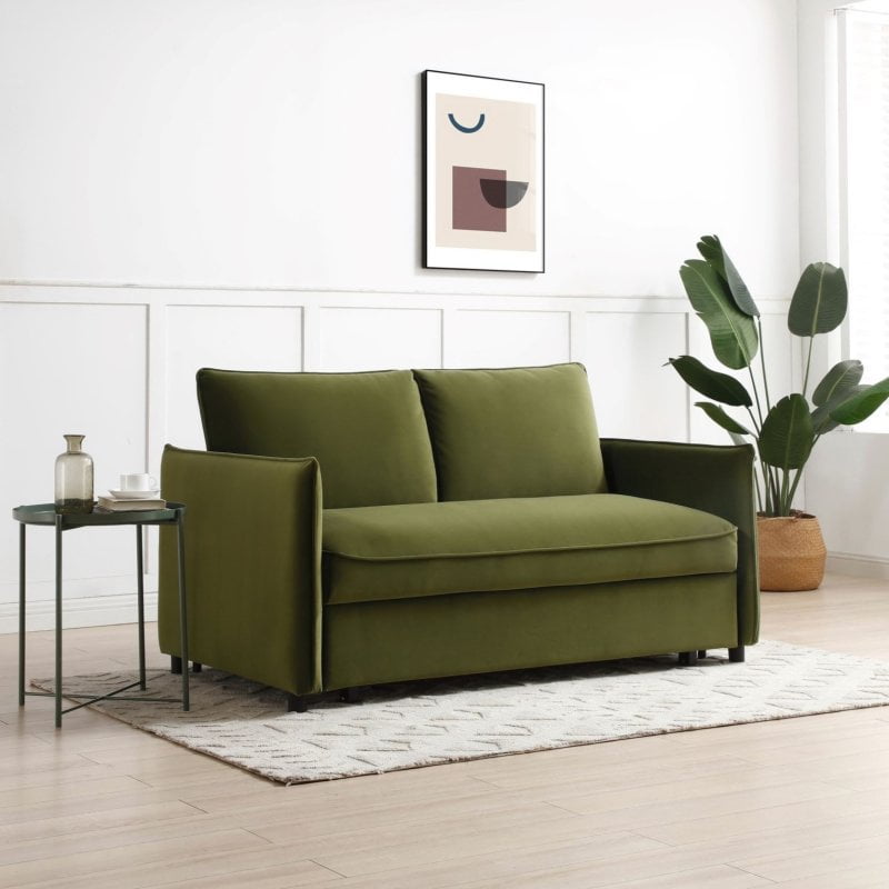 Kyoto Sofa Bed Athena Olive Green Velvet Blaire 2 Seater Sofa Bed