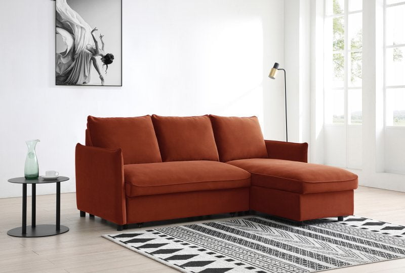 Kyoto Sofa Bed Athena Burnt Orange Velvet Blaire Corner Sofa Bed with Storage Chaise