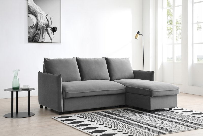 Kyoto Sofa Bed Athena Grey Velvet Blaire Corner Sofa Bed with Storage Chaise