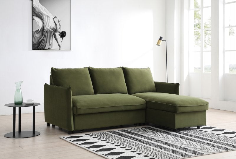 Kyoto Sofa Bed Athena Olive Green Velvet Blaire Corner Sofa Bed with Storage Chaise