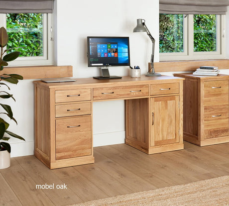 Baumhaus Computer Desk Mobel Oak Twin Pedestal Computer Desk