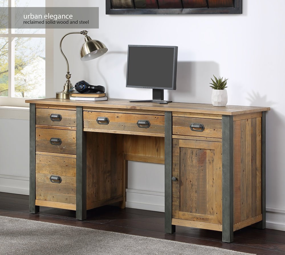 Baumhaus Desk Urban Elegance Reclaimed Twin Pedestal Home Office Desk