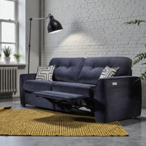 Finley sofa in navy by Lebus Upholstery with power foot uplift
