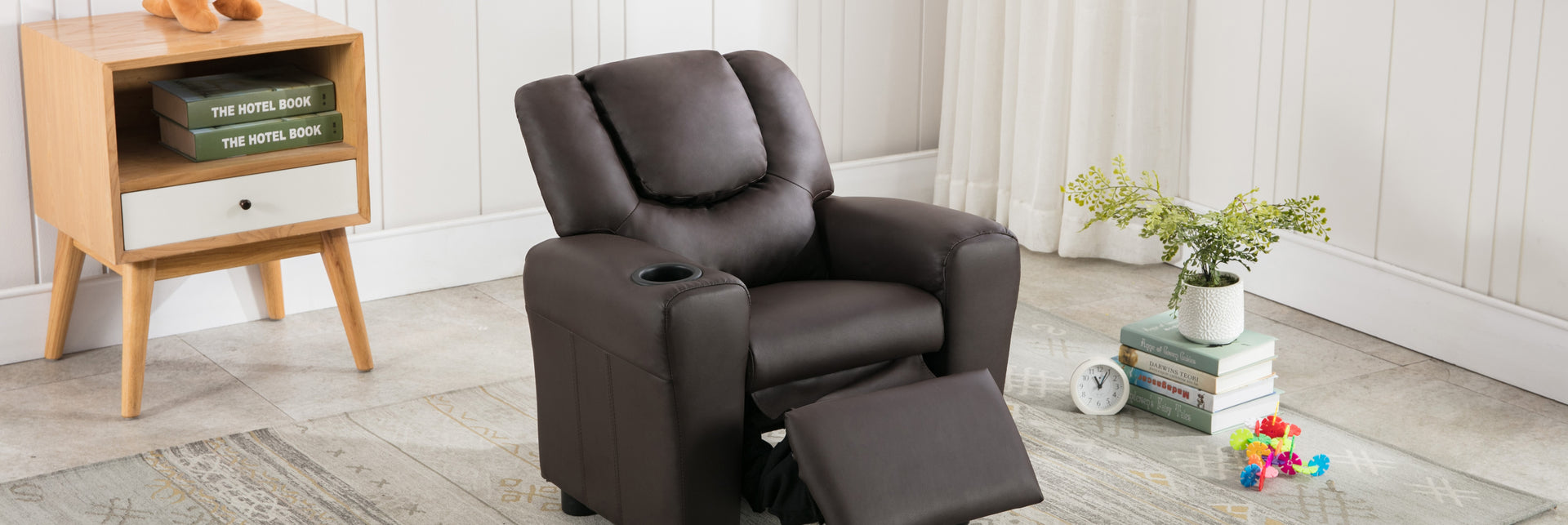 Kids leather reclining chair with cupholder