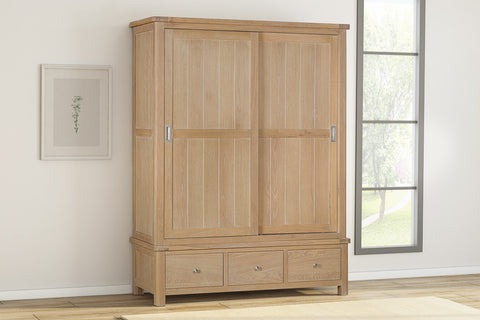 Foxley Oak Large robe with 2 Sliding Doors & 3 Drawers