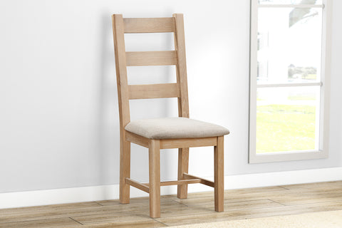 Foxley Oak Pair of Ladderback Chairs with Fabric Seat