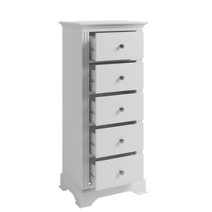 Boston Bedroom White 5 Drawer Narrow Chest