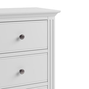 Boston Bedroom White 5 Drawer Narrow Chest