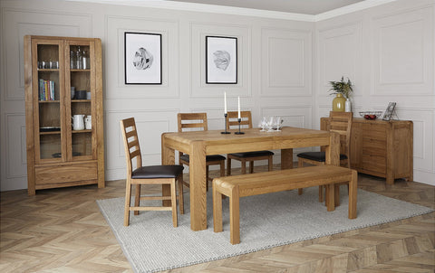 Bergen Large Oak Ext Table Dining Bundle, Seats in Victoria Linen Fabric