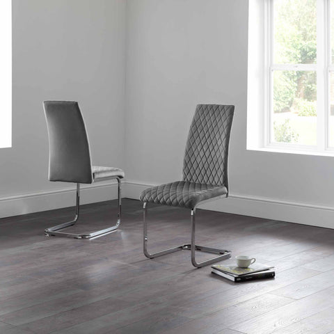 Calabria Velvet Cantilever Chairs - Grey - Sold in fours
