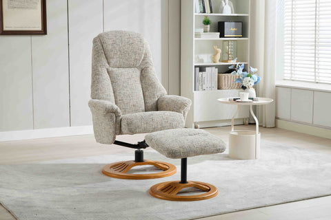 Aruba Fabric Manual Recliner Swivel Chair and Foot Stool -GFA