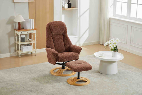 Aruba Fabric Manual Recliner Swivel Chair and Foot Stool -GFA