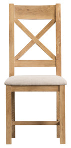 County Oak Cross Back Chair Fabric Seat