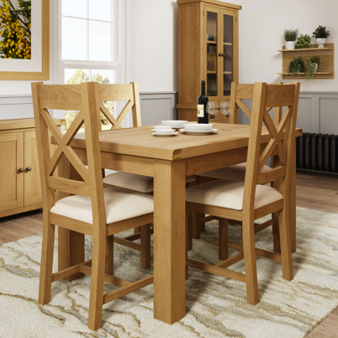 County Oak 175cm Butterfly Extending Dining Table Set with Chairs