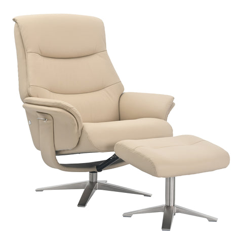 Hudson Leather Manual Recliner Swivel Chair and Foot Stool