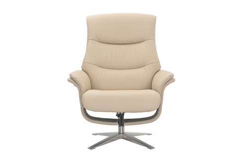 Hudson Leather Manual Recliner Swivel Chair and Foot Stool