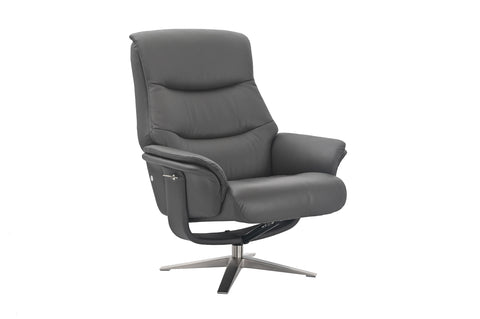 Hudson Leather Manual Recliner Swivel Chair and Foot Stool