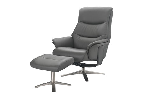 Hudson Leather Manual Recliner Swivel Chair and Foot Stool