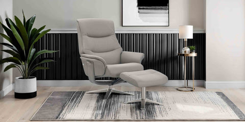 Hudson Leather Manual Recliner Swivel Chair and Foot Stool