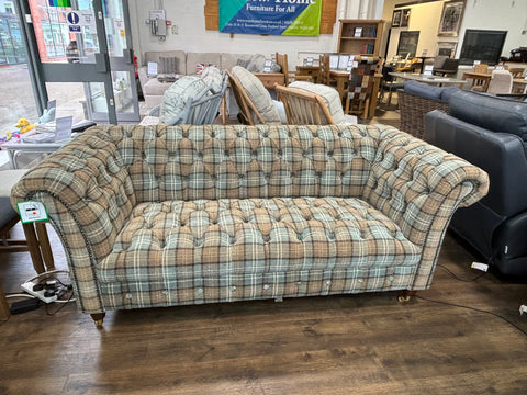 Chesterfield Green Patterned 2 Seater Sofa