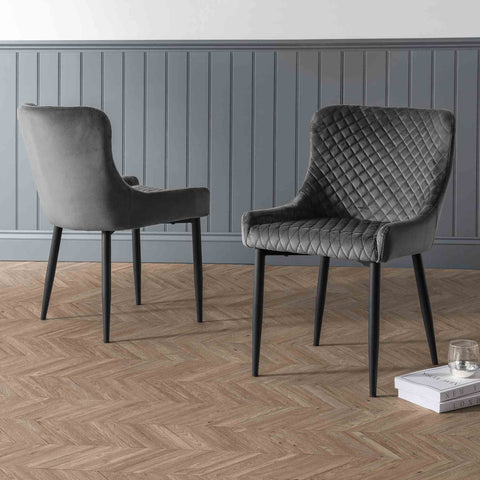 Luxe Velvet Dining Chairs - Grey - Sold in pairs
