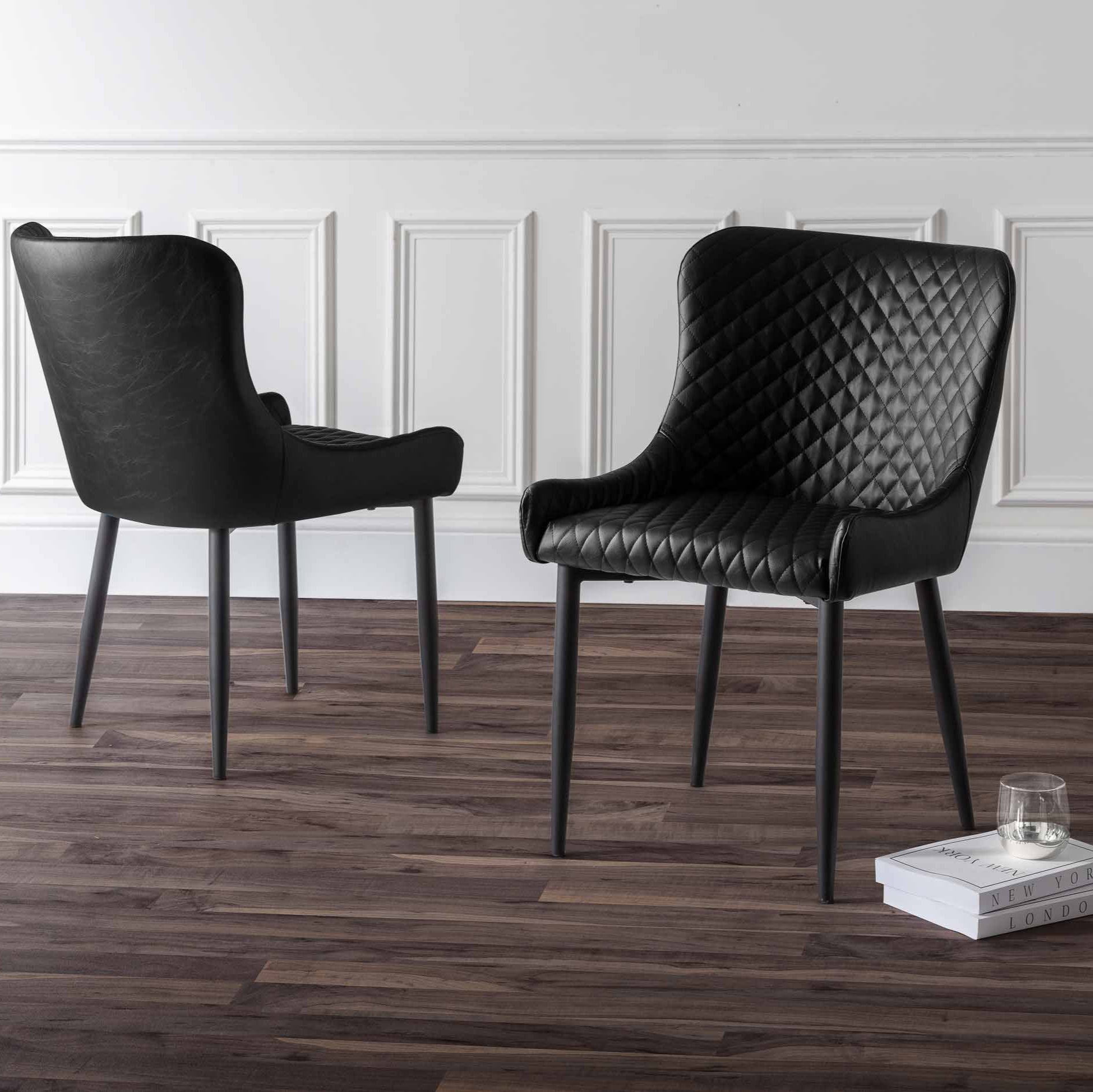 Luxe Faux Leather Dining Chairs Black - Sold in pairs